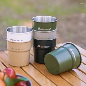 Tumblers 1pc thee roestvrijstalen koffiekopje mok 300 ml camping water wandelen draagbare stapelbare buitenbare buiten