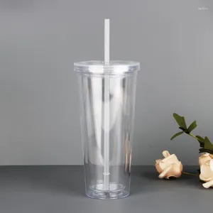 Gobelets 1 pièces 350/450/650ml Double paroi glace en plastique gobelet boisson froide tasse de voyage café jus tasse à thé avec paille réutilisable Smoothie