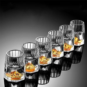 Gobelets 2 Pcs 15 ml 24K Feuille D'or S Verres En Vrac Cristal Vodka Liqueur Dégustation Coupe Diamant Montagne De Luxe Gobelet Petite Balle En Verre 230413