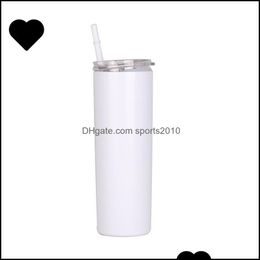 Tumblers 20oz blanco sublimatie tumbler roestvrij staal cup plastic st -deksel mokken aangegeven rechte witte drank dubbele ommuurde G2 druppel d dhgvt