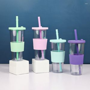 Tuimelaars 24oz Bubble Tea Tumbler Plastic Smoothie met rietje en siliconen deksel Herbruikbare Boba Cup Dubbelwandige ijskoffie