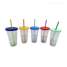 Tumblers 24Oz Couleur Changeante Coupe En Plastique Boire Avec St Summer Boissons Froides Réutilisables Magique Café Tasses À Bière Drop Livraison Maison Jardin Dhx24