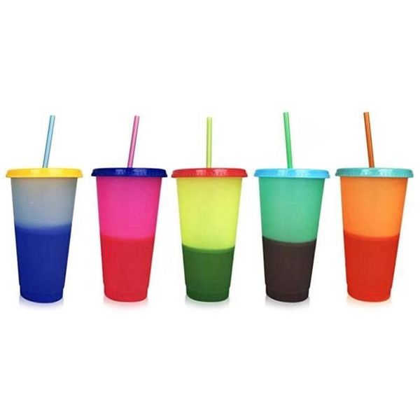 Vasos 24Oz Taza de cambio de color de plástico Pp Material Tazas de detección de temperatura Mágicas con tapa y St Taza para beber 5 5Hb H19 Drop Deli Dhiip