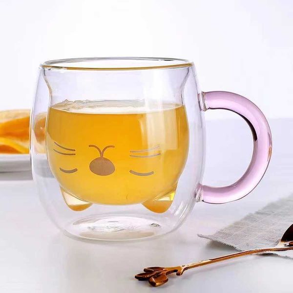 Gobelers 250 ml tasses en verre de chat à double couche