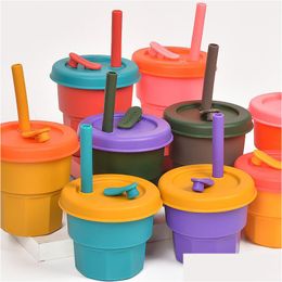 Tumblers 300Ml Sile St Cups For Kids Antifall Hittebestendig Kinderen Met Sts Drop Delivery Home Garden Kitchen Dining Dhiem