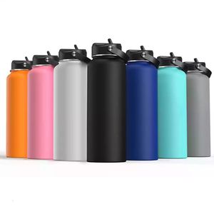 Tuimelaars 32 oz 40 oz dubbelwandige hydro-roestvrijstalen waterfles met rieten deksel vacuüm geïsoleerde kolf thermoskan met groot volume voor sport 230725