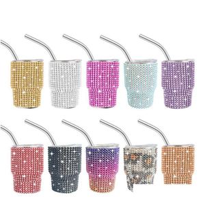 Tumblers 3 oz S Glass Leopard Diamond Sippy Copa de acero inoxidable Vencor Volbler Tazas de automóviles con tapa y entrega de gotas de tapa H Dhsrn