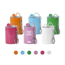 Gobelets 3oz Sublimation Tumbler droit avec porte-clés en acier inoxydable blanc S verre bricolage tasses maigre bière café tasses livraison directe Dhens