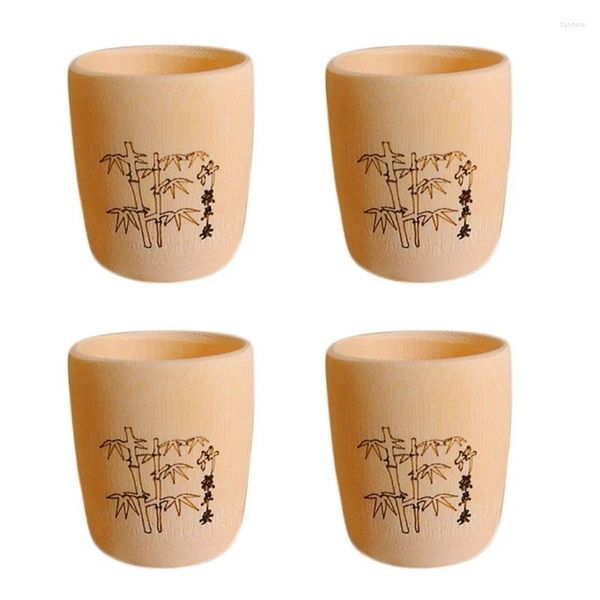 Vasos 4 Paquetes Tazas de té de bambú natural Agua japonesa para beber café / vino / bebida de leche Juego de vasos