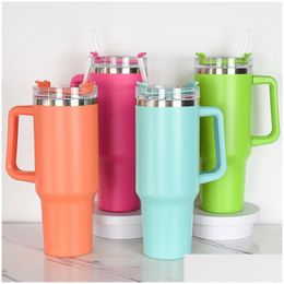 Tumblers 40oz herbruikbare mug tumbler met handgreep en grote capaciteit stailles staal aangegeven reismokken houden drankjes koude druppel leveren dhvyi