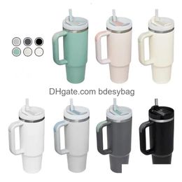 Tumblers 40Oz roestvrijstalen beker met handvat Deksel St Grote capaciteit biermok Waterfles Outdoor Cam Cup Vacuüm geïsoleerd drinken Dhup8