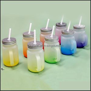 Gobelets Pot de maçon en verre de sublimation de 430 ml avec poignée bouteille d'eau de transfert thermique dégradé tasses sublimées colorées par Sea Drop Del Otlza