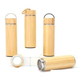 Tumblers 450 ml bamboe draagbare roestvrijstalen vacuüm kolf thermosbeker huishoudelijke waterfles buiten ketel druppel levering huis gar dhuiw