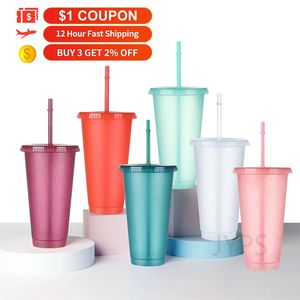 Tumblers 480700 ml Flash Powder Water fles met stro -deksel Plastic herbruikbare gepersonaliseerde drinkware koffie Drinking Cup Kerstcadeaus 230503