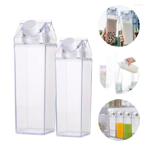 Tumblers 500ml / 1000ml Plástico Leche Cartón Botella de agua Cuadrado Reutilizable Taza portátil a prueba de fugas para acampar al aire libre Gimnasio