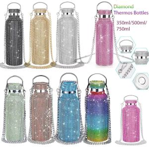 Tumblers 500ml Bling Diamond Thermos Bottals Portable Glitter Bottle Bottle Cross Crossbody Acero inoxidable Frasco NUEVO