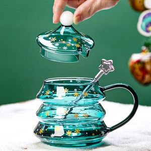 Tuimelaars 500 ml creatieve kerstmok dubbelwandig hittebestendig glas schattig thee koffie melkbeker met lepel cadeau voor kinderen noel 230928
