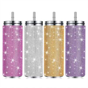 Gobelets 570 ml Bling Diamond Tobinage de gobelet avec une paille thermique en acier inoxydable Cup de fête pour filles H240425