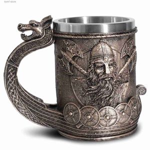 Tumblers 600 ml Viking Style bière tasse médiévale Dragon résine en acier inoxydable bière tasse rétro crâne Tankard tasse à café tasse à thé T240218