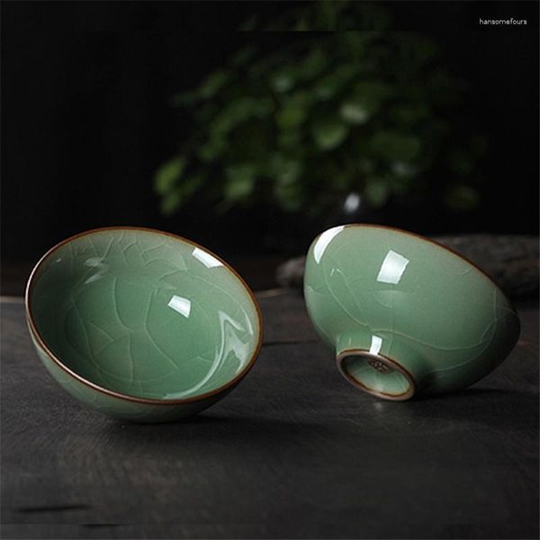 Vasos 6 unids Longquan Celadon Kung-Fu Accesorios de juego de té para el hogar Taza maestra Taza individual Cerámica Hielo Cracked Porcelana Teaware