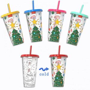 Tuimelaars 710ML Kerst Tumbler Cup Magische Kleur Veranderende Stofdicht Deksel Met Stro Food-grade Cartoon Voor Koffie drankjes