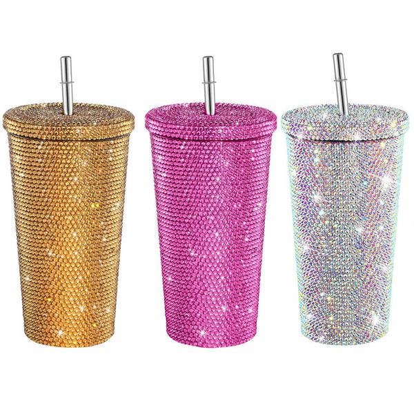 Gobelets 750 ml Bling Diamant Thermos Tasse Portable En Acier Inoxydable avec Paille Paillettes Tasse À Eau Thermos pour Femme Gril 230712