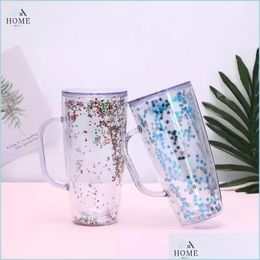 Tumblers 750 ml plastic tuimelaars met sts duidelijke handle handgreep dubbele wandreis mug tumbler sippy cups drop levering 2022 home tuinkeuken dhizb