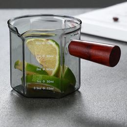 Gobelets 75 ml en verre résistant à la chaleur Espresso mesurant la tasse double / simple lait buccale avec des tasses de mesure d'échelle de poignée