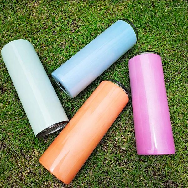 Tumblers 8 pièces/lot 20oz UV changeant mince bouteille d'eau droit maigre gobelet en acier inoxydable Sublimation changement de couleur sous le verre du soleil