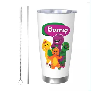 Gobelers Barney Friends Cartoon Tobus de gobelet Asulé thermique isolée avec paille de couvercle Tops extérieurs Boisson froide 20oz