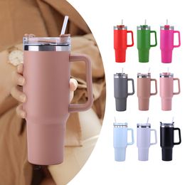 Tumblers Cangkir Insulasi Kopi Jerami 40oz Dengan Pegangan Botol Air Baja Tahan Karat Mobil Portabel Kapasitas Besar Mug Termal gratis BPA Perjalanan 230426