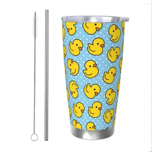 Gobelets dessin animé mignon motif de canard gobelet isolé avec pailles Animal vide tasse thermique bureau maison voiture bouteille tasses 20oz