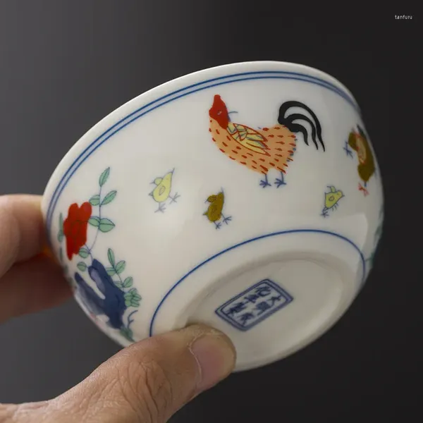 Gobelets de réservoir de poulet, tasse Antique Ming Chenghua Doucai, peint à la main, mince propriétaire de thé fœtal, sac unique, accessoires