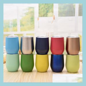 Tumblers Classic 12oz Wine Tumbler Vacuüm Dubbele wand Roestvrijstalen ei Vorm Cup met deksels Outdoor Portable reismok Druppel deliv Dhsud