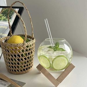 Gobelers cocktails en verre tasse avec bois de bois créatif bar verrerie boisson ronud balle smoothie fruit lune jus tumbler h240425