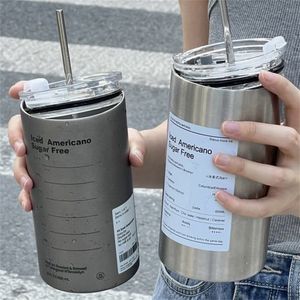 Tumblers Coffee Cup Thermos 304 Roestvrij staal Dubbele laag Koeler Straw Cup draagbare herbruikbare ins Ice American Coffee Mok Water fles 230503