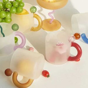 Gobelets colorés manche en verre tasse de café tasse de café haut borosilicate résistant à la chaleur eau créative de bureau h240506