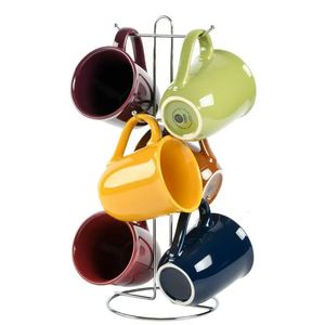 Gobelets Contempo Hues Ensemble de tasses de 15 onces avec support de 6 tasses à café en verre Chobits Artculos de bebida Tasse en acier inoxydable Café 230928