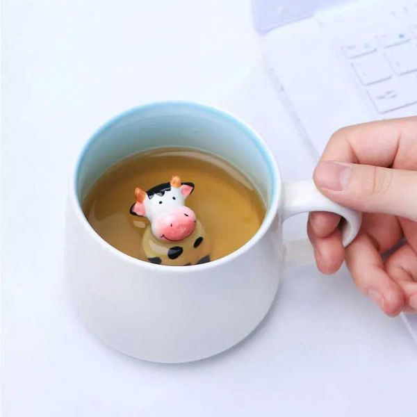 Gobelers créatifs mignons d'animaux 3d forme en céramique tasse de lait tasse de café avec poignée pour cadeau de cuisine drinkware tasses mutièmes h240425