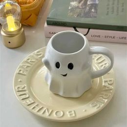 Tuimelaars Leuke Ghost Water Cup Ontbijt Melk Cup Creatieve Keramische Mok Afternoon Tea Koffiekopje Huishoudelijk Drinken Halloween Cadeau T240218