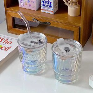 Tumblers oogverblindende kleuren transparante glazen beker met deksel- en rietmelk koffie Water Summer Office Home Drinkware H240425