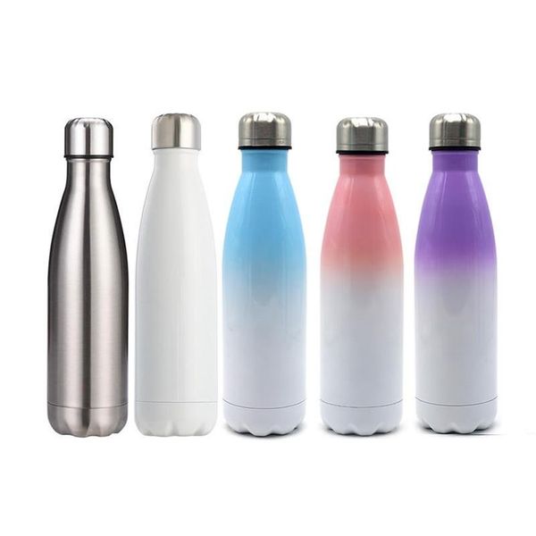 Gobelets DIY Sublimation 17oz Cola Bouteille avec dégradé de couleur 500ml Bouteilles d'eau en forme d'acier inoxydable Double paroi Insated Flask Dhspx