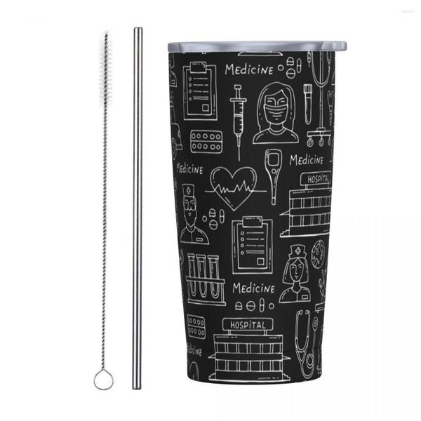 Tumblers Médecins soins infirmiers 20 Oz Tumbler tasse thermique de voyage isolée sous vide avec couvercle et paille tasse à Double paroi en acier inoxydable