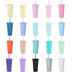 Tumblers dubbellaagse plastic rietje beker 22OZ grote capaciteit outdoor matte waterbekers