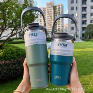 Tumblers dubbellaags thermosmok roestvrij staal geïsoleerde thermosfles grote capaciteit waterfles met stro draagbare vacuümkolven 230206