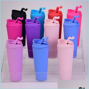 Tumblers Doublelayer Plastic Frosted Tumbler 22oz Matte BK Tumblers met deksels voor Outdoor Sport Cam Drop Delivery Home Garden Kitch Dhodl