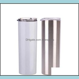 Tumblers drinkware keuken eetbar huizen tuin 20 oz sublimatie blanco magere tuimelaar doe -het -taps toelopende roestvrijstalen beker dubbele muurauto