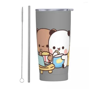 Gobelets DuDu Bear et BuBu Panda Tumbler Regarder un film Boisson froide Bouteille d'eau Portable Tasse à café en acier inoxydable Tasses de conduite Tasse