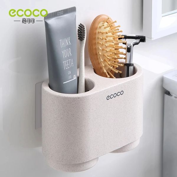 Tumblers Ecoco Porte-brosse à dents inversé à adsorption magnétique Support de rangement simple pour dentifrice avec tasse de lavage Ensembles de salle de bain sans poinçon
