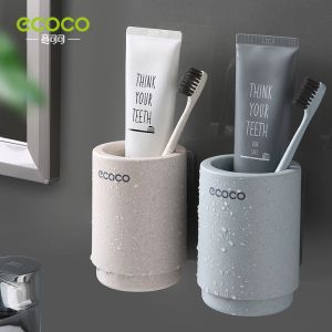 Vasos ECOCO, soporte para taza de lavado de cepillos de dientes con montaje en pared, soporte magnético para cepillos de dientes, paja de trigo saludable para el hogar, accesorios de baño